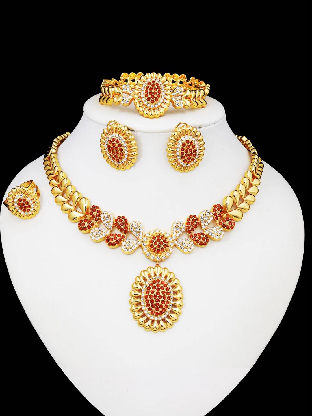 18k Gold Plated Exquisite Necklace Earrings Ring Bracelet Bridal Jewelry Sets for Women