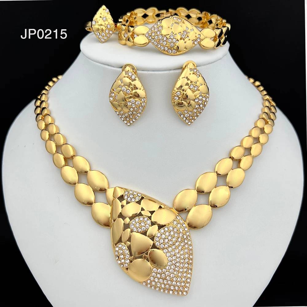18k Gold Plated Women Jewelry Sets Vintage Rose Flower Necklace Earrings Ring Bracelet Set Jewelry 2025