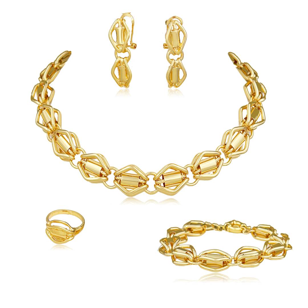 18k Gold Plated Ring Bracelet Necklace and Earrings Set Jewelry Display Set Luxury
