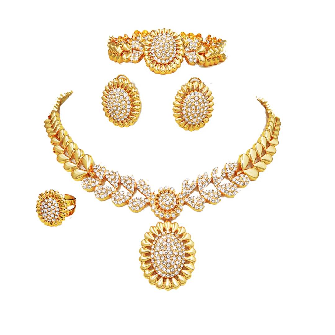 18k Gold Plated Exquisite Necklace Earrings Ring Bracelet Bridal Jewelry Sets for Women
