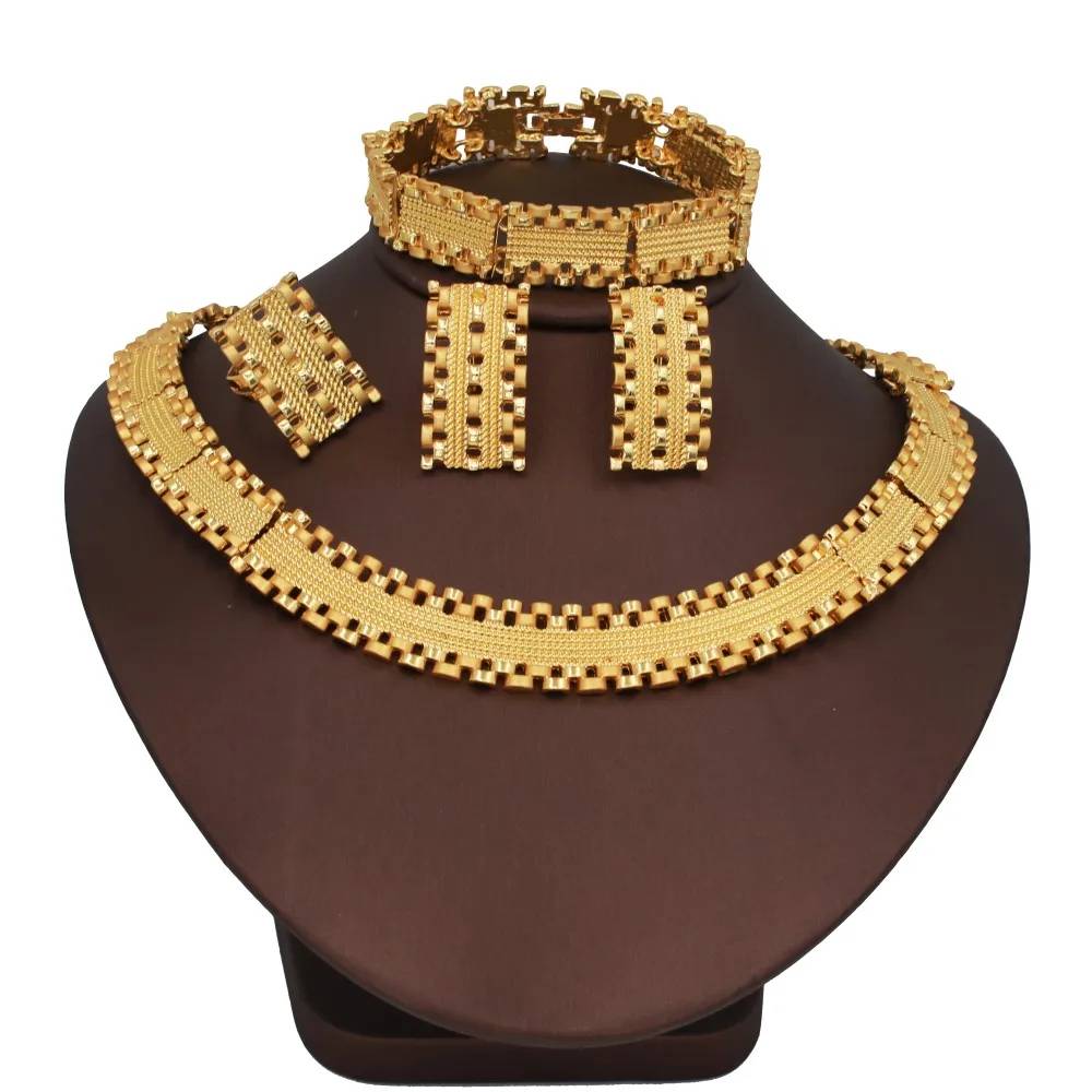 18k Gold Plated High Quality Women Fashion Necklace African Costume Big Chain Jewelry Sets