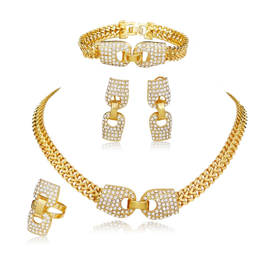 18k Gold Plated Ring Bracelet Necklace and Earrings Set Jewelry Display Set Luxury