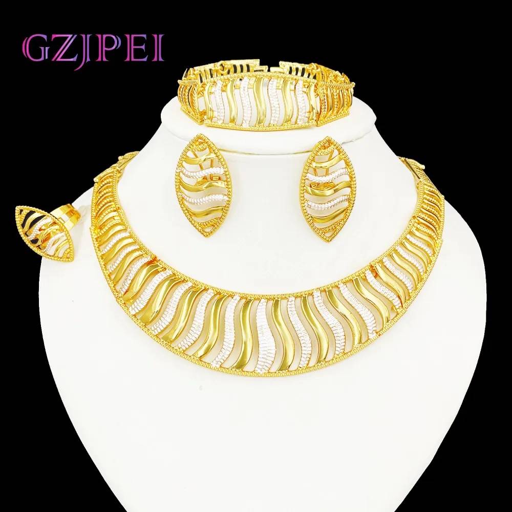 18k Gold African Jewelry Set Necklace Earring Bracelet Ring Set Tarnish Free Yellow Gold Jewelry Set